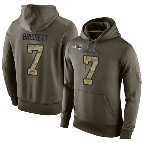 NFL Nike New England Patriots #7 Jacoby Brissett Green Salute To Service Men's Pullover Hoodie